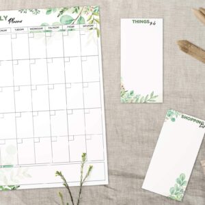 Monthly Magnetic Calendar for Refrigerator (Leaf) | Set of 3 Vertical Magnetic Dry Erase Board: Magnetic Fridge Planner 12 x 17 Inch, Shopping List & to Do List 4 x 8 Inch | 3 Markers & 1x Eraser