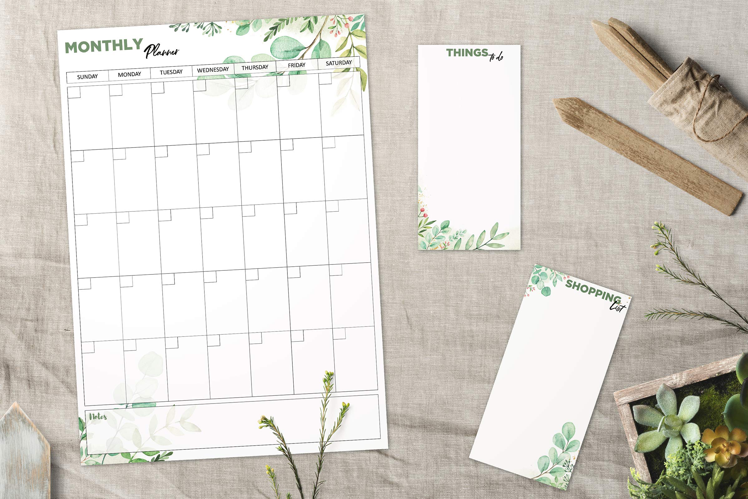 Monthly Magnetic Calendar for Refrigerator (Leaf) | Set of 3 Vertical Magnetic Dry Erase Board: Magnetic Fridge Planner 12 x 17 Inch, Shopping List & to Do List 4 x 8 Inch | 3 Markers & 1x Eraser