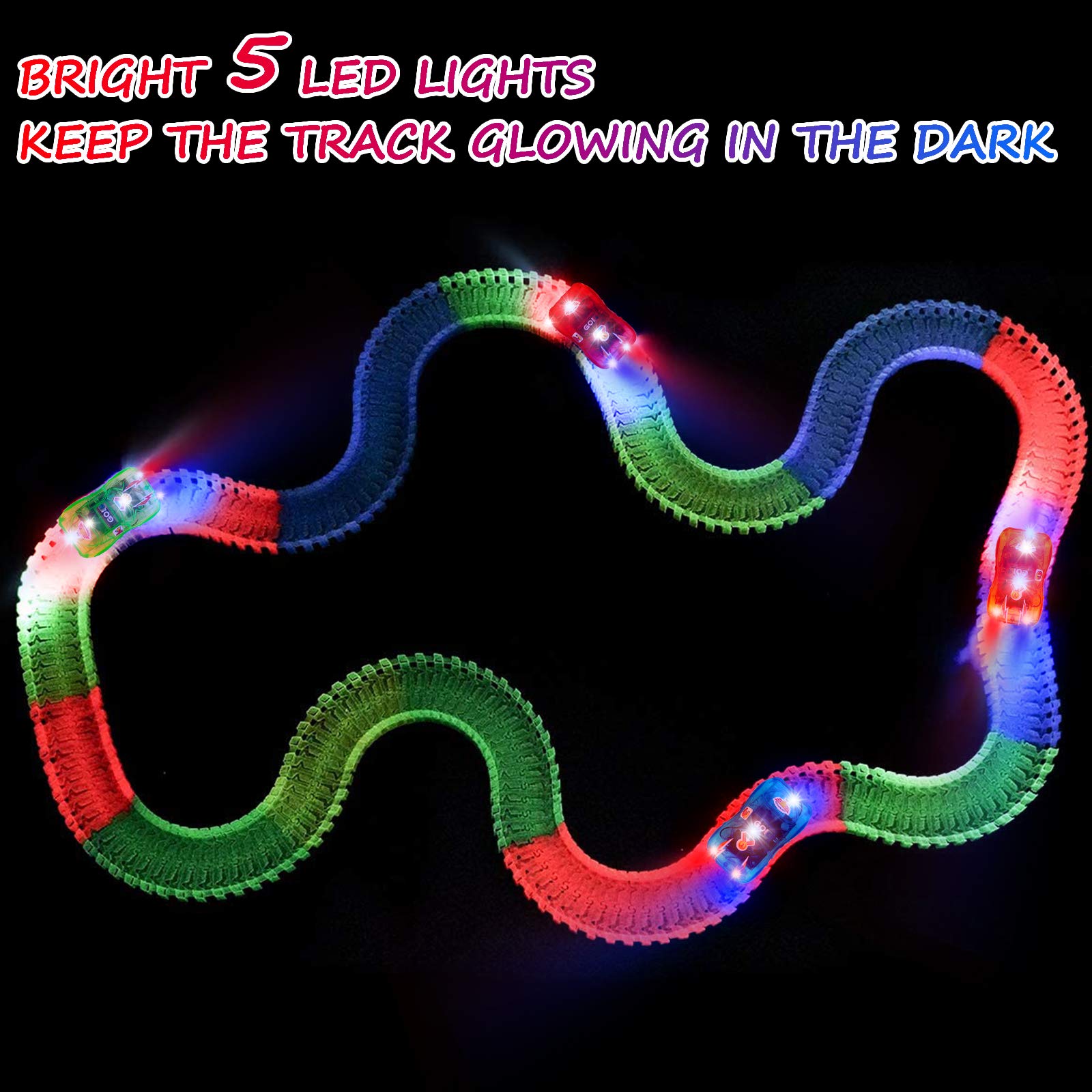 4pcs Tracks Cars Replacement Only - Light Up Magic Cars for Tracks Compatible with Glow in the Dark Toy Cars with 5 Led Flashing Lights for Most Race Tracks, Toys for 3+ Years Old Childs Boy and Girls