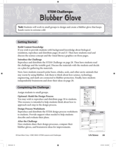 stem challenge blubber glove (life science concept insulation), grade 3