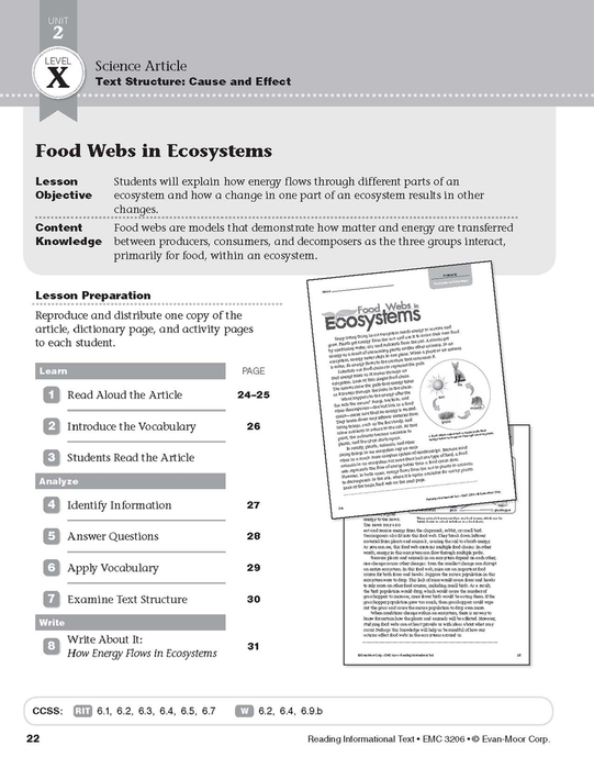 Level X Food Webs in Ecosystems (Reading Informational Text)