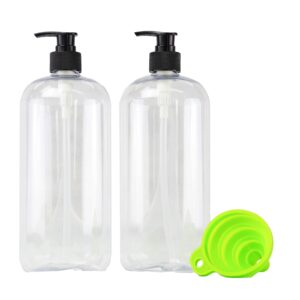 2 Pack Empty Pump Bottles - Plastic Pump Dispenser Bottle With Black Pump, Gift Box, And Collapsible Funnel For Hair Shampoo, Conditioner, Hand Soap, Laundry Detergent, And Hand Lotion