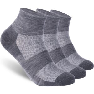 rtzat 90% merino wool ankle men's women's athletic business casual running moisture wicking everyday thin wool socks, medium, ash grey, 3 pairs