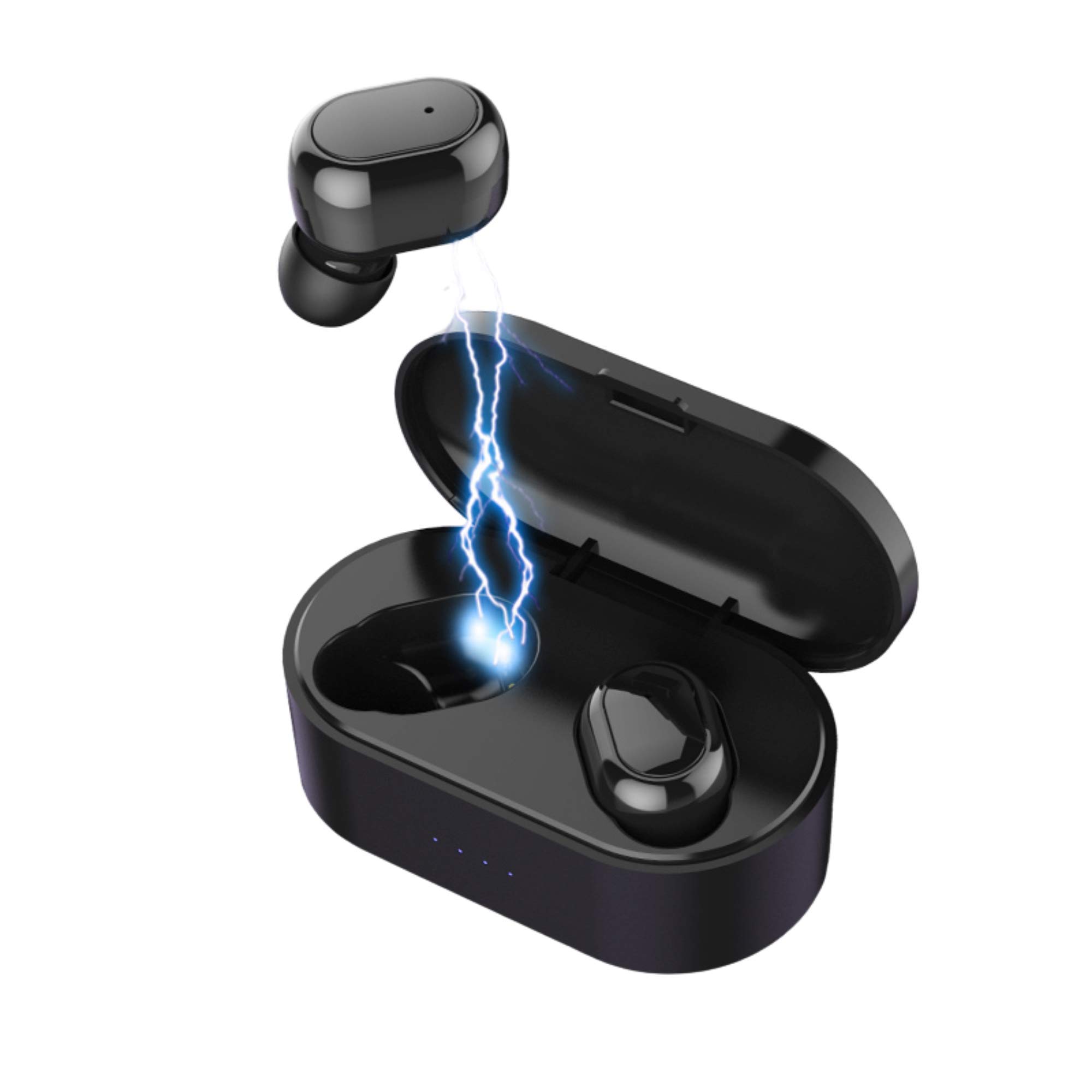 Smart Noise Reduction Wireless Bluetooth 5.0 Earbuds Headphones with Compact Charging Case Compatible with iOS Apple iPhone and Android Samsung - Black