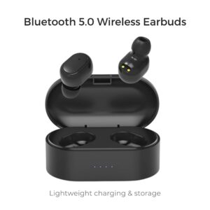 Smart Noise Reduction Wireless Bluetooth 5.0 Earbuds Headphones with Compact Charging Case Compatible with iOS Apple iPhone and Android Samsung - Black