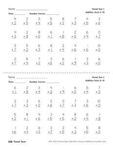 timed tests addition and subtraction (0 10)