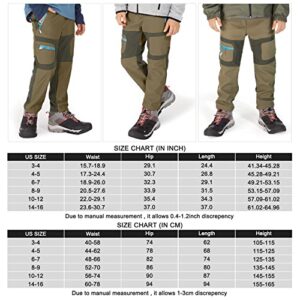 linlon Kids Boy's Snow Waterproof Pants Youth Fleece Lind Hiking Softshell Warm Insulated Ski Trousers 9056-Army Green-L