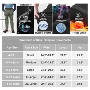 linlon Kids Boy's Snow Waterproof Pants Youth Fleece Lind Hiking Softshell Warm Insulated Ski Trousers 9056-Army Green-L