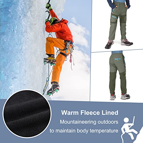 linlon Kids Boy's Snow Waterproof Pants Youth Fleece Lind Hiking Softshell Warm Insulated Ski Trousers 9056-Army Green-L