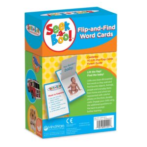 MindWare Seek-A-Boo Flip-and-Find Word Cards – Early Learning Resources for Toddlers & preschoolers – Great for Home or daycares – 40 flashcards & Parent Guide– Ages 3 Months+