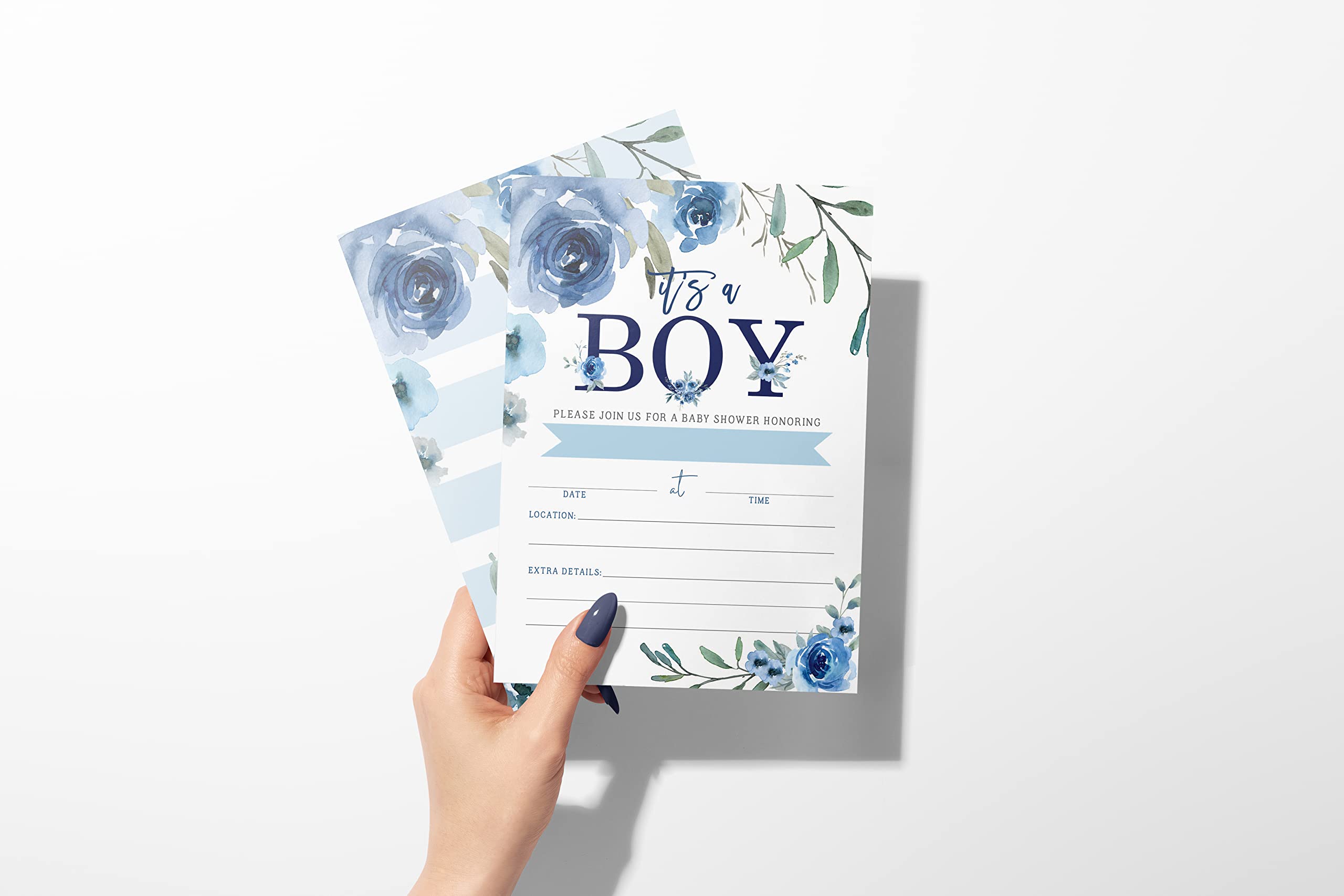 Boy Baby Shower Invitations with Book Request and Diaper Raffle Card, Blue Baby Sprinkle, 20 Fill in Invites