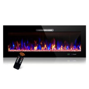 beyond breeze electric fireplace 36 inches recessed and wall mounted, low noise, remote control with timer, touch screen, adjustable flame colors and speed
