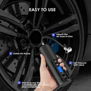 150 PSI Tire inflator portable air compressor with LCD Display Emergency LED Light Rechargeable Li-ion Batteryd Electric Cordless Air Pump for Cars, Motorbikes, Balls, Swim rings and All Bicycles