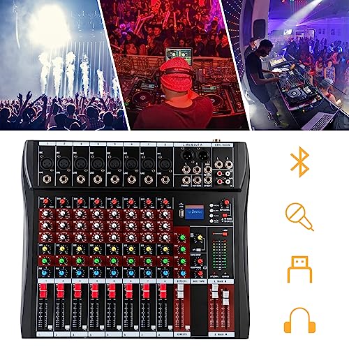 8-Channel Audio Mixer 110V Professional Live Studio DJ USB Bluetooth Stage Mixing Console 18W