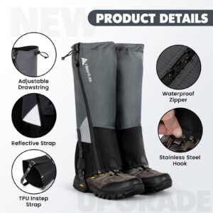 Hikenture Leg Gaiters with Waterproof Zipper, Ultra Anti-Tear Gaiters for Hiking, Waterproof Boot Gaiters for Men Women, Adjustable Shoe Gaiters for Hunting, Breathable Snow Gaiters for Boots (Medium)