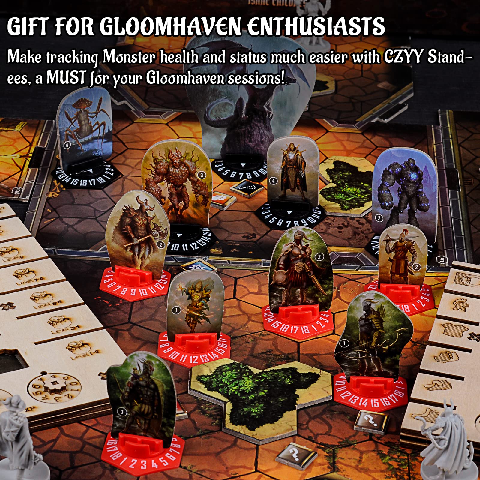 Gloomhaven Standee Bases Pack of 27 Plastic Hex Monster Stand with Health Tracker and Status Token Slots