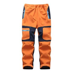 linlon kids boy's snow waterproof pants youth fleece lind hiking softshell warm insulated trousers,orange,9056-orange-xxl