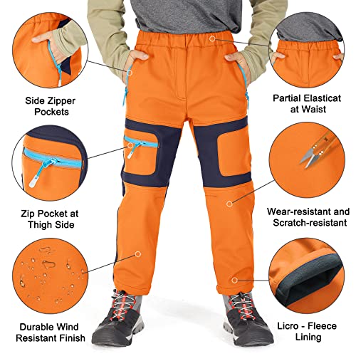 linlon Kids Boy's Snow Waterproof Pants Youth Fleece Lind Hiking Softshell Warm Insulated Trousers,Orange,9056-Orange-XXL