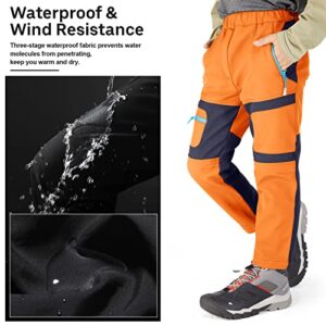 linlon Kids Boy's Snow Waterproof Pants Youth Fleece Lind Hiking Softshell Warm Insulated Trousers,Orange,9056-Orange-XXL