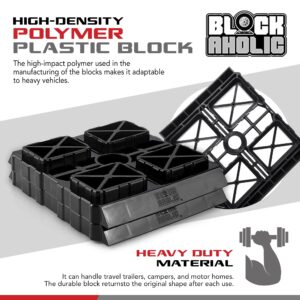 Blockaholic RV Leveling Blocks - 10 Pack of Leveling Blocks with Built-in Ramps and Carrying Strap - Lift Your RV up to 4 Inches with Fast Snap Blocks - Trailer Leveling Made Easy