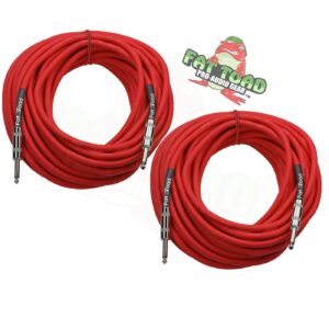 fat toad 1/4" to 1/4 male jack speaker cables (2 pack) 50ft professional pro audio red dj speakers pa patch cords | quarter inch 12 awg gauge wire for amp, music studio recording & stage gear