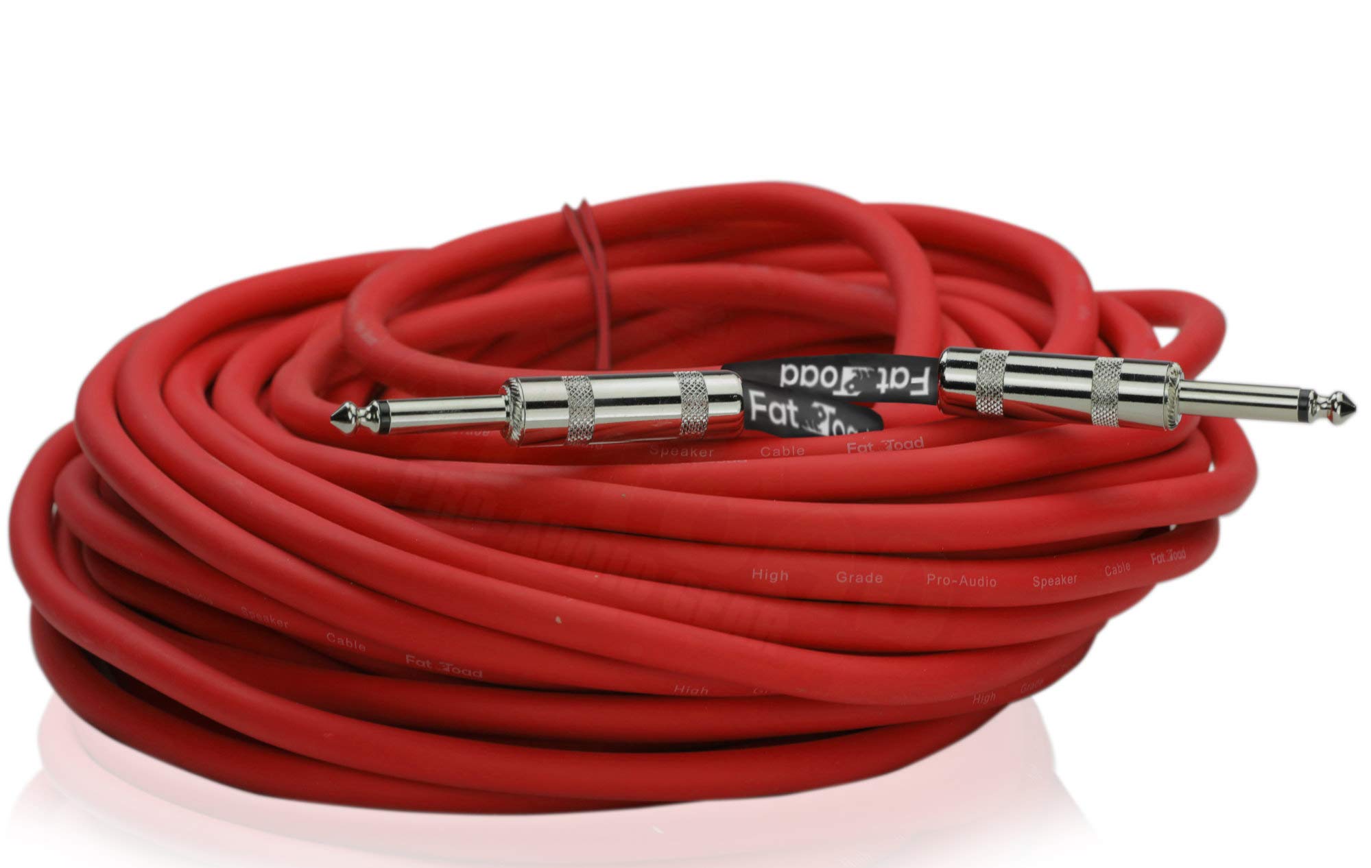 Fat Toad 1/4" to 1/4 Male Jack Speaker Cables (2 Pack) 50ft Professional Pro Audio Red DJ Speakers PA Patch Cords | Quarter Inch 12 AWG Gauge Wire for Amp, Music Studio Recording & Stage Gear