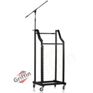 griffin rack mount cart stand & top mixer platform 25u | rolling music studio booth case holder | pro audio recording cabinet mount rails | sound stage equipment dj gear display for amplifier, effects