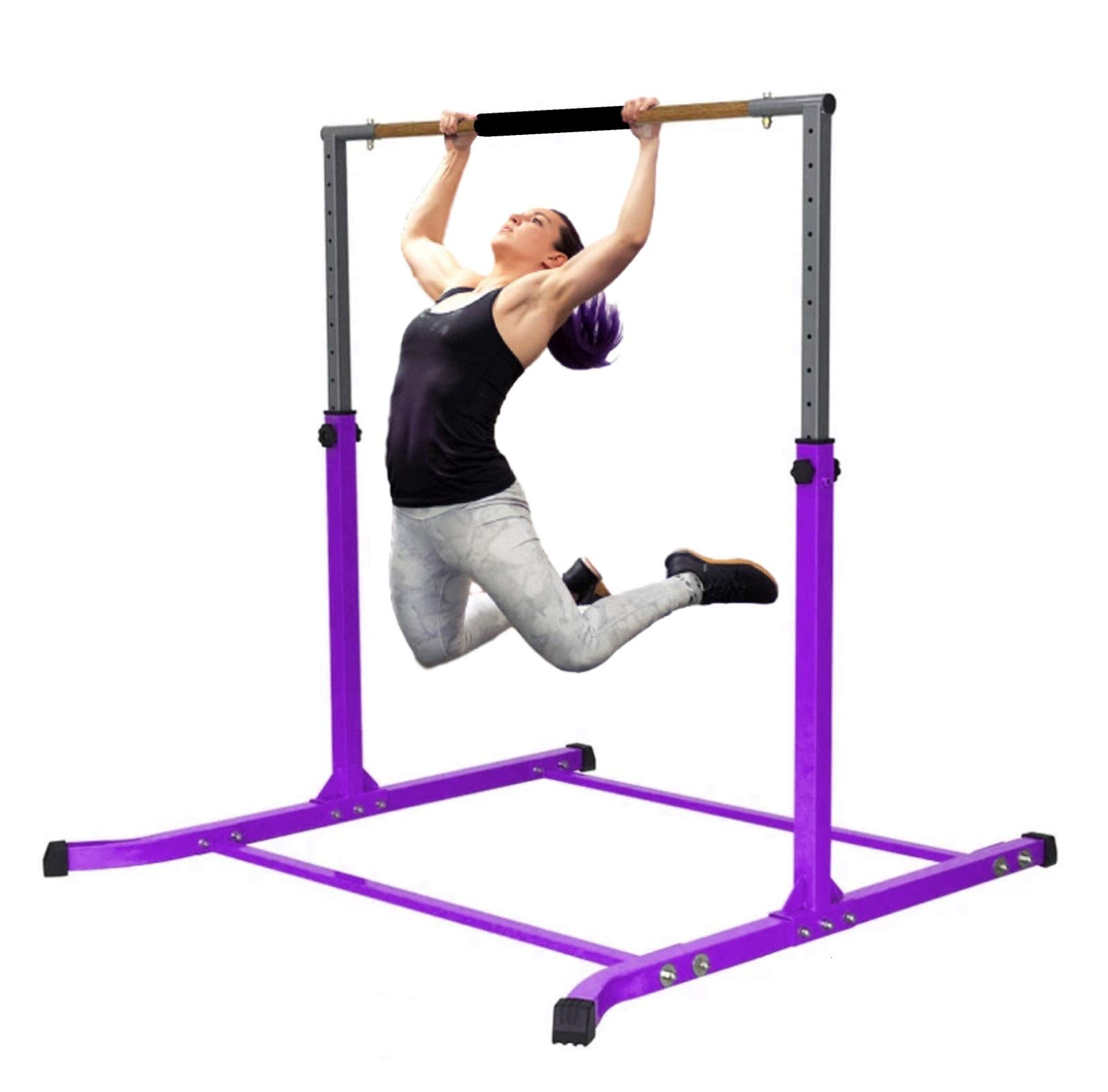 Pro-Gymnastics Gymnastics Kip Bar Horizontal Bar Professional Junior Gymnastic Training High Bar Asymmetric Bar 13 Level Height Adjustable Expandable 3 to 5 FT Cushioned Bar & Curved Legs (Purple)