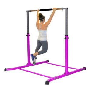 Pro-Gymnastics Gymnastics Kip Bar Horizontal Bar Professional Junior Gymnastic Training High Bar Asymmetric Bar 13 Level Height Adjustable Expandable 3 to 5 FT Cushioned Bar & Curved Legs (Purple)