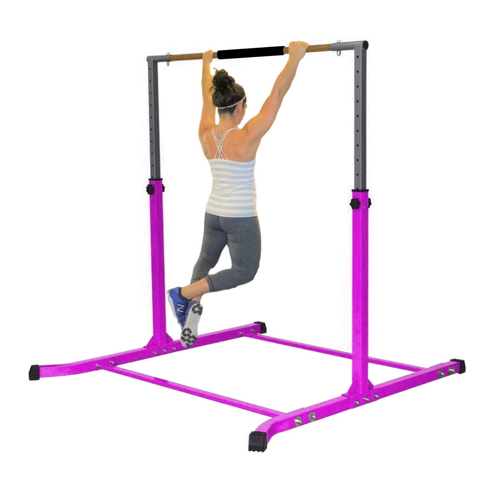 Pro-Gymnastics Gymnastics Kip Bar Horizontal Bar Professional Junior Gymnastic Training High Bar Asymmetric Bar 13 Level Height Adjustable Expandable 3 to 5 FT Cushioned Bar & Curved Legs (Purple)