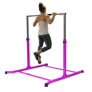 Pro-Gymnastics Gymnastics Kip Bar Horizontal Bar Professional Junior Gymnastic Training High Bar Asymmetric Bar 13 Level Height Adjustable Expandable 3 to 5 FT Cushioned Bar & Curved Legs (Purple)