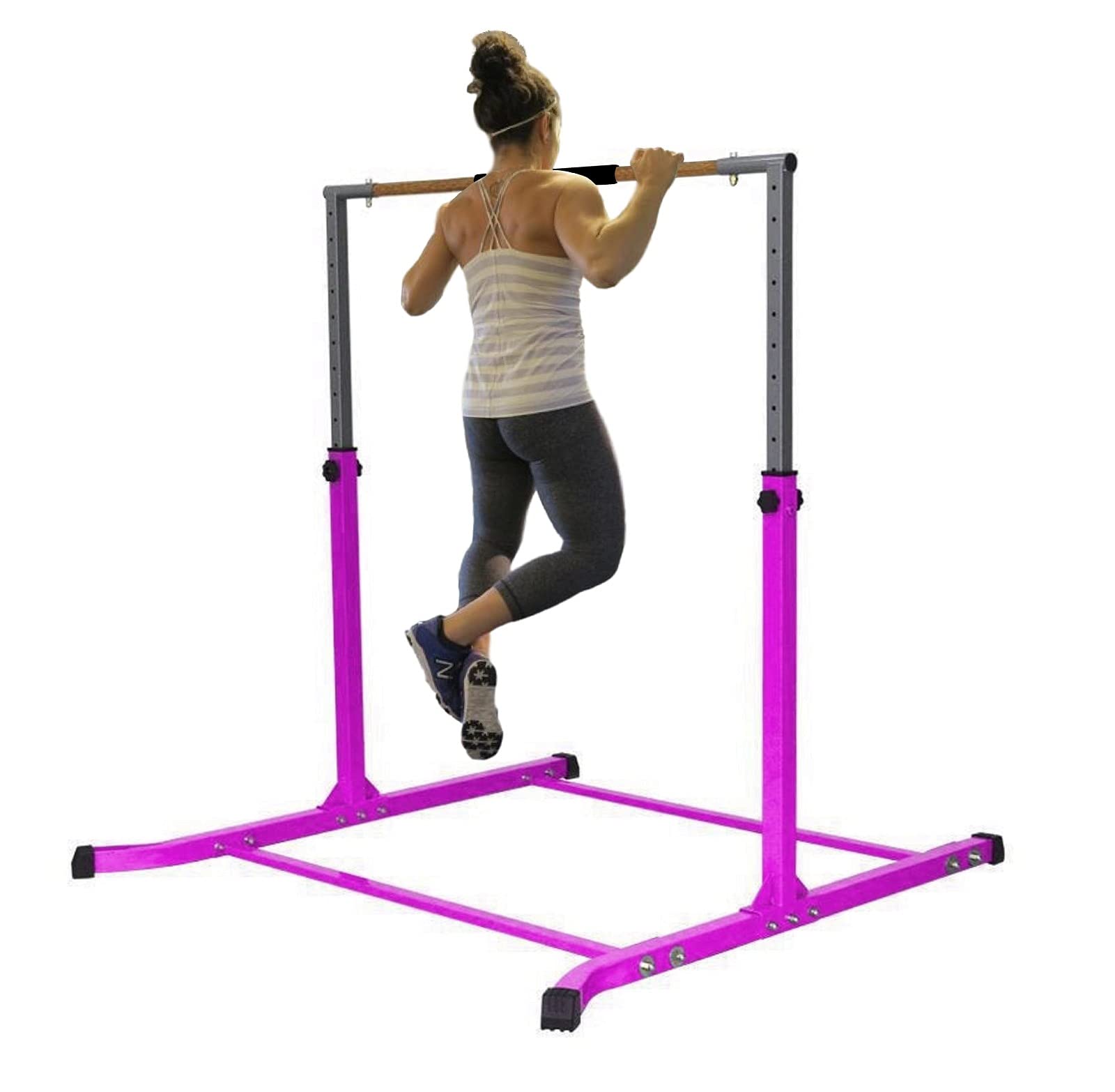 Pro-Gymnastics Gymnastics Kip Bar Horizontal Bar Professional Junior Gymnastic Training High Bar Asymmetric Bar 13 Level Height Adjustable Expandable 3 to 5 FT Cushioned Bar & Curved Legs (Purple)