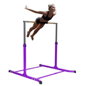 Pro-Gymnastics Gymnastics Kip Bar Horizontal Bar Professional Junior Gymnastic Training High Bar Asymmetric Bar 13 Level Height Adjustable Expandable 3 to 5 FT Cushioned Bar & Curved Legs (Purple)