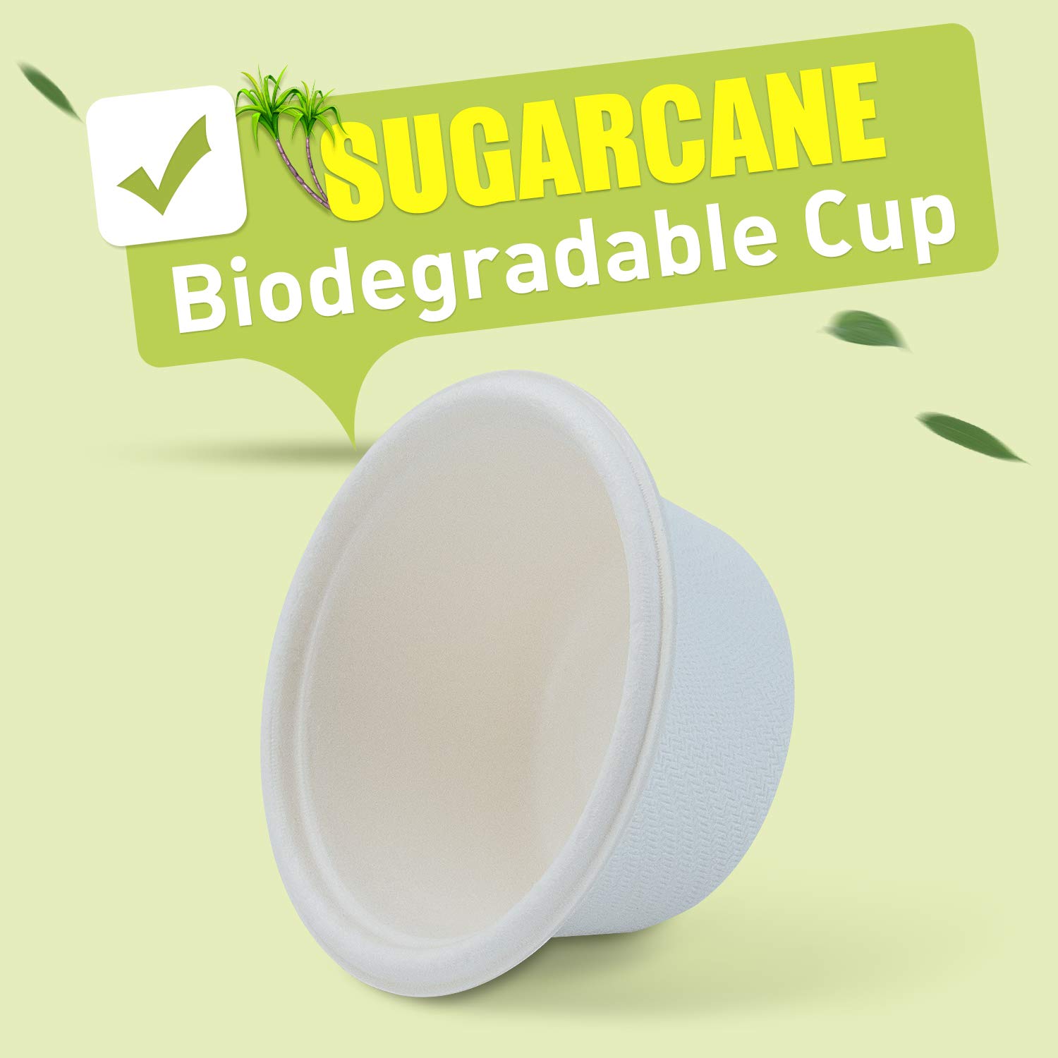 Green Earth, 2 oz Bagasse Compostable Cups, Biodegradable Sugarcane Fiber Material, White, 50-Pack