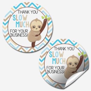 funny thank you slow much sloth thank you customer appreciation sticker labels for small businesses, 60 1.5" circle stickers by amandacreation, great for envelopes, postcards, direct mail, & more!