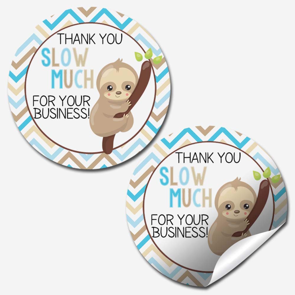 Funny Thank You Slow Much Sloth Thank You Customer Appreciation Sticker Labels for Small Businesses, 60 1.5" Circle Stickers by AmandaCreation, Great for Envelopes, Postcards, Direct Mail, & More!