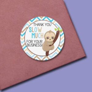 Funny Thank You Slow Much Sloth Thank You Customer Appreciation Sticker Labels for Small Businesses, 60 1.5" Circle Stickers by AmandaCreation, Great for Envelopes, Postcards, Direct Mail, & More!