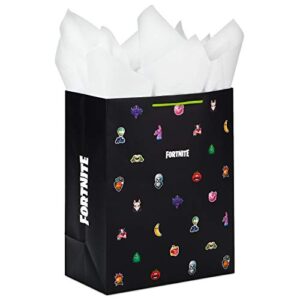 hallmark 13" large fortnite gift bag with tissue paper (black) for birthdays, valentine's day, christmas and more