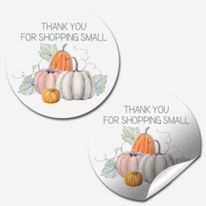 Fall Pumpkin Thank You for Shopping Small Customer Appreciation Sticker Labels for Small Businesses, 60 1.5" Circle Stickers by AmandaCreation, Great for Envelopes, Postcards, Direct Mail, & More!