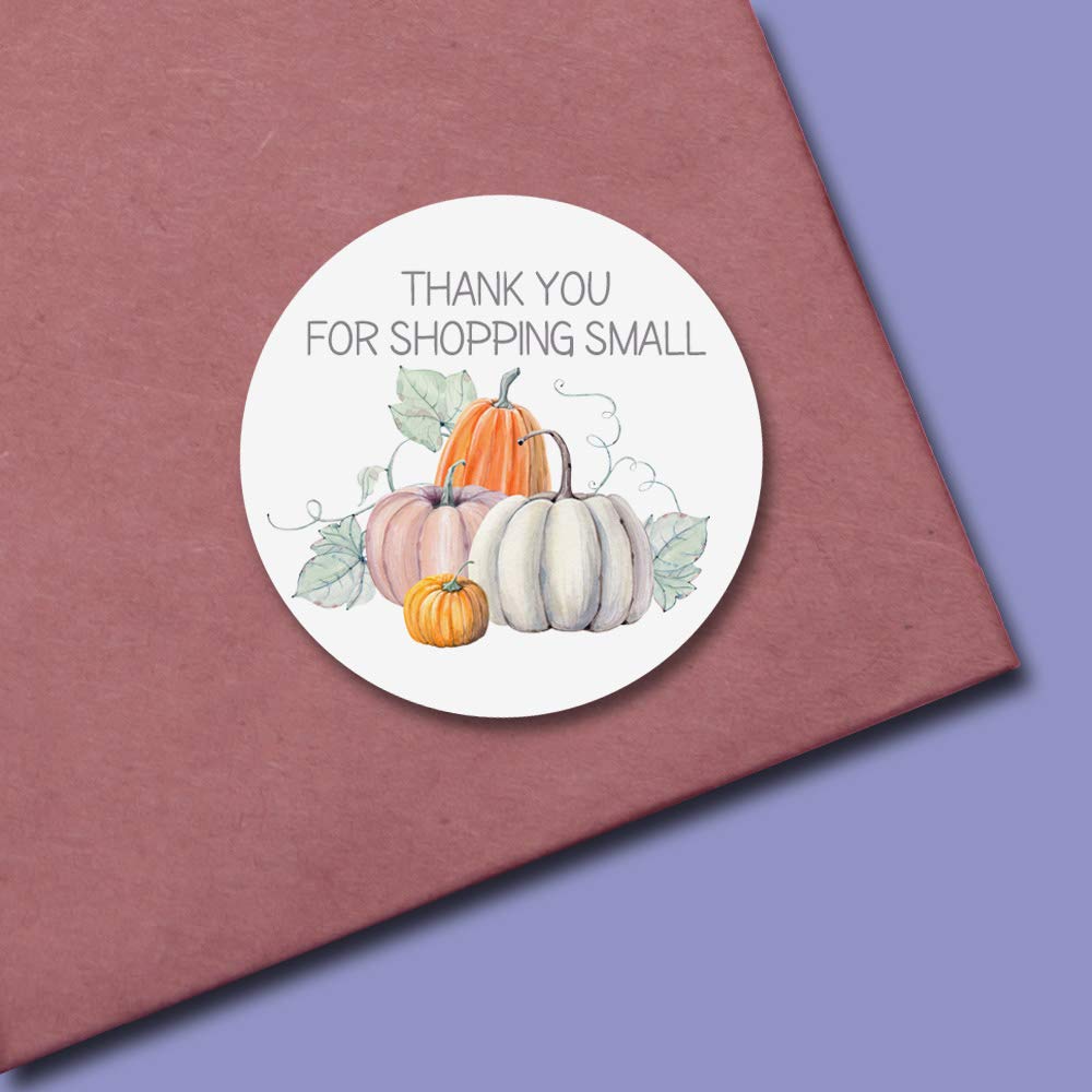 Fall Pumpkin Thank You for Shopping Small Customer Appreciation Sticker Labels for Small Businesses, 60 1.5" Circle Stickers by AmandaCreation, Great for Envelopes, Postcards, Direct Mail, & More!