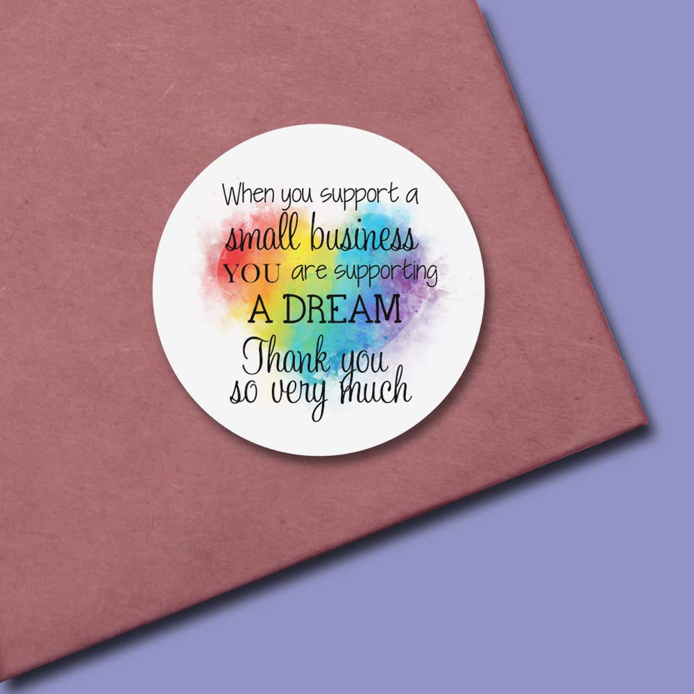 Thank You for Supporting My Dream Rainbow Heart Customer Appreciation Sticker Labels for Small Businesses, 60 1.5" Circle Stickers by AmandaCreation, for Envelopes, Postcards, Direct Mail, More!