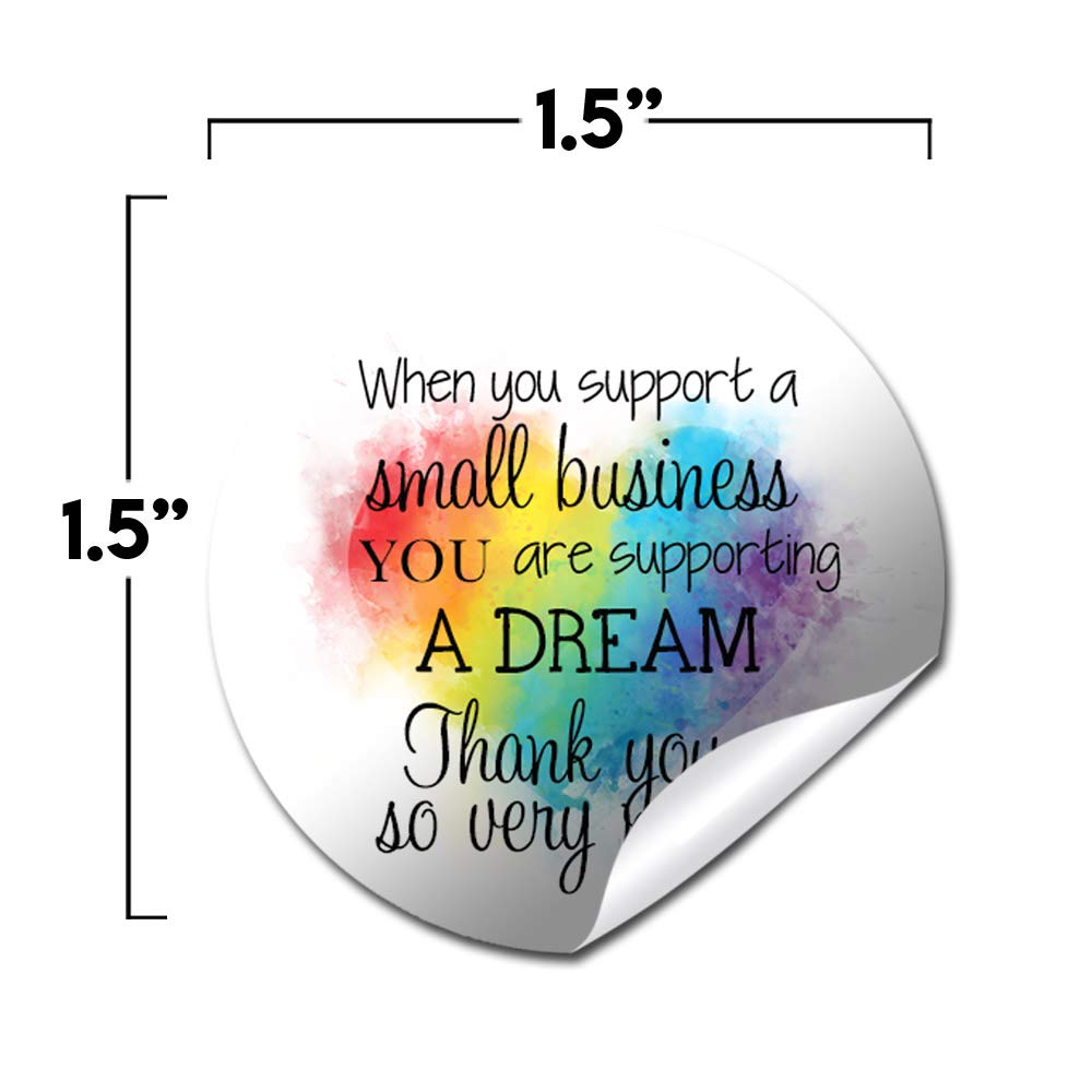 Thank You for Supporting My Dream Rainbow Heart Customer Appreciation Sticker Labels for Small Businesses, 60 1.5" Circle Stickers by AmandaCreation, for Envelopes, Postcards, Direct Mail, More!