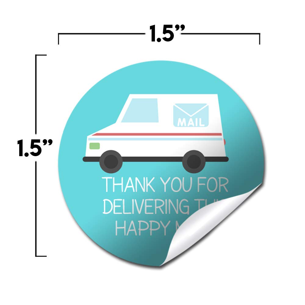 Happy Mail Themed Thank You Postal Worker Appreciation Sticker Labels for Small Businesses, 60 1.5" Circle Stickers by AmandaCreation, Great for Envelopes, Postcards, Direct Mail, & More!