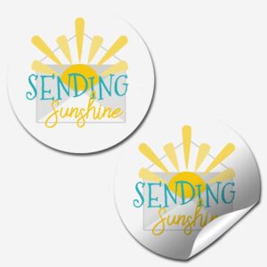 bright sending sunshine themed thank you customer appreciation sticker labels for small businesses, 60 1.5" circle stickers by amandacreation, great for envelopes, postcards, direct mail, & more!