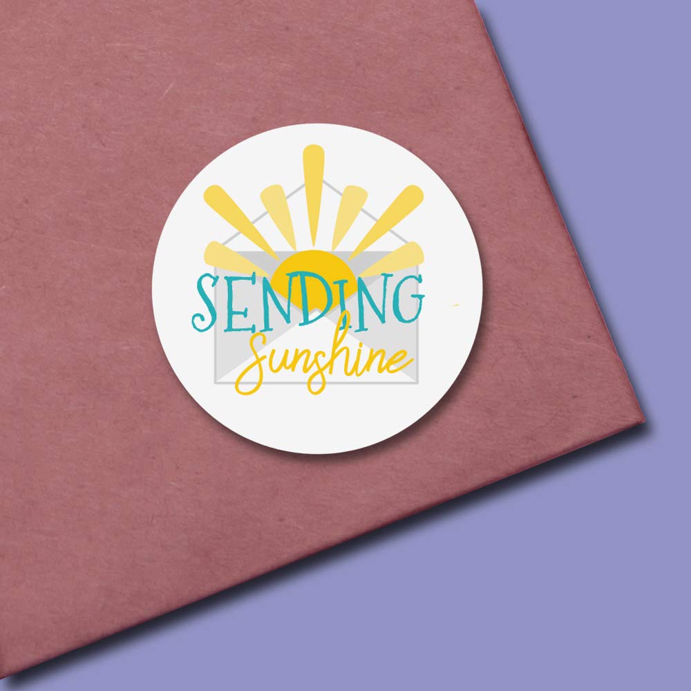 Bright Sending Sunshine Themed Thank You Customer Appreciation Sticker Labels for Small Businesses, 60 1.5" Circle Stickers by AmandaCreation, Great for Envelopes, Postcards, Direct Mail, & More!