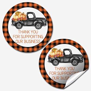 orange & black plaid fall pumpkin pickup thank you customer appreciation sticker labels for small businesses, 60 1.5" circle stickers by amandacreation, for envelopes, postcards, direct mail, more!