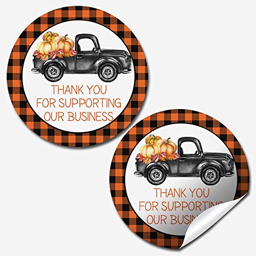 Orange & Black Plaid Fall Pumpkin Pickup Thank You Customer Appreciation Sticker Labels for Small Businesses, 60 1.5" Circle Stickers by AmandaCreation, for Envelopes, Postcards, Direct Mail, More!