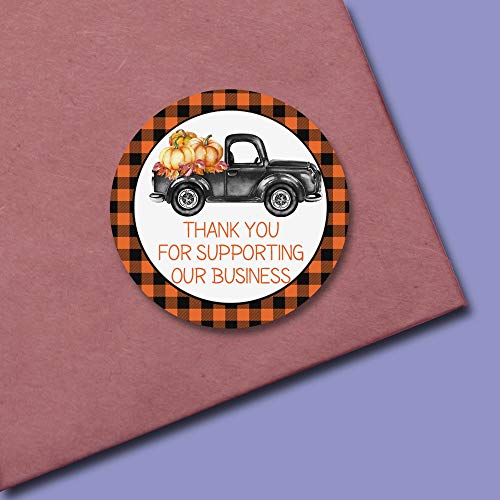 Orange & Black Plaid Fall Pumpkin Pickup Thank You Customer Appreciation Sticker Labels for Small Businesses, 60 1.5" Circle Stickers by AmandaCreation, for Envelopes, Postcards, Direct Mail, More!