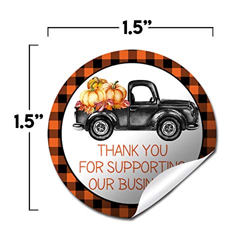 Orange & Black Plaid Fall Pumpkin Pickup Thank You Customer Appreciation Sticker Labels for Small Businesses, 60 1.5" Circle Stickers by AmandaCreation, for Envelopes, Postcards, Direct Mail, More!