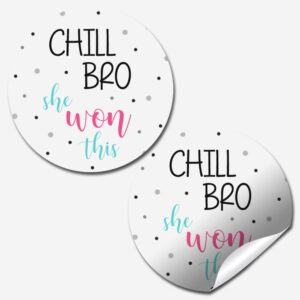 funny chill bro, she won this thank you customer appreciation sticker labels for small businesses, 60 1.5" circle stickers by amandacreation, great for envelopes, postcards, direct mail, & more!